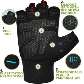 RDX Weight Lifting Gloves Gym Fitness Workout, Anti Slip Padded Full Palm Protection, Ultra Ventilated, Bodybuilding Strength Training HIIT WOD Exercise, Half Finger Men Women Cycling Rowing Climbing