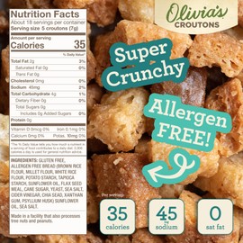 Olivia’s Gluten Free Sea Salt Flavor Croutons For Salad – Crunchy Garlic Soup Crouton – Made from Allergen Free & Gluten-Free Artisan Bread –Vegetarian, Made In USA, 4.5 Oz (Pack of 2)