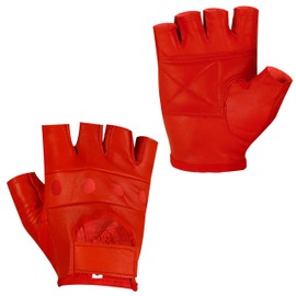 Royal Coalition Men's Leather Gloves Racing Fingerless Motorcycle Hand Black & Red Gloves W/Breathable Open Knuckle (Red, XXX-Large)