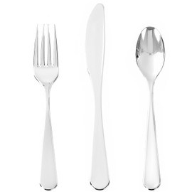 Joyido 150 PCS Silver Plastic Silverware - Silver Plastic Flatware Disposable - Heavy Duty Disposable Utensils Sets Includes 50 Forks, 50 Spoons, 50 Knives for Party & Wedding