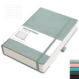RETTACY Graph Paper Notebook A5 320 Pages Grid Notebook Thick Journal, 100gsm Thick Graph Paper, Leather Hardcover, Inner Pocket, for Office School Work Women Men14.5 x 21cm - Gray Blue