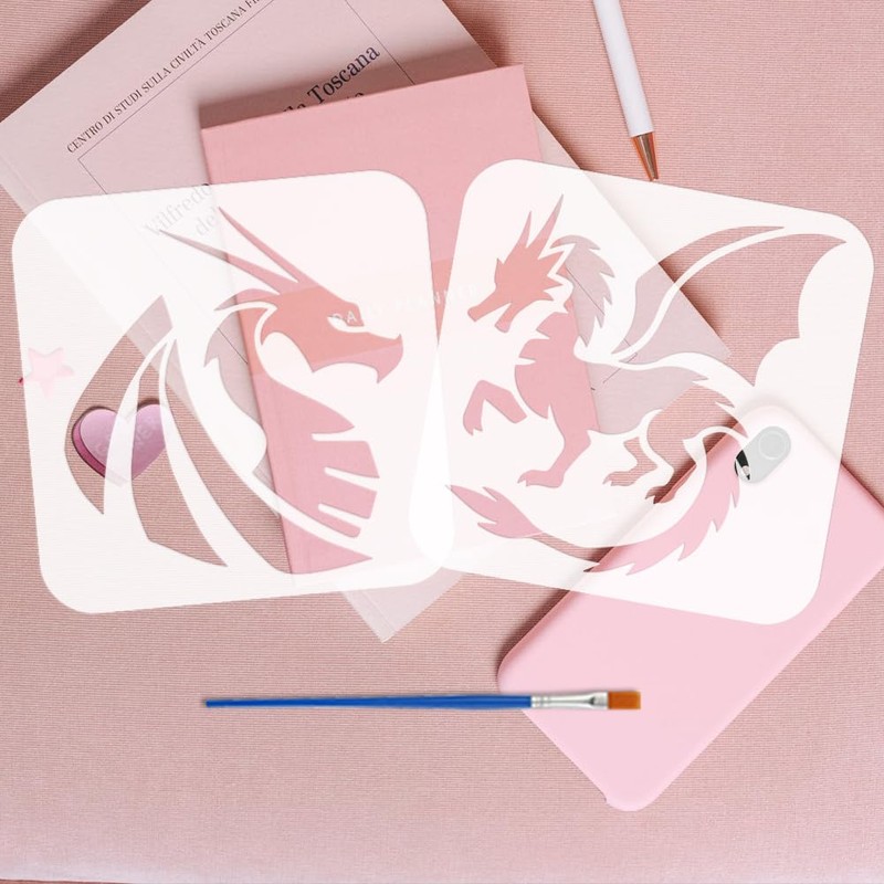 FINGERINSPIRE 9 PCS Dragon Painting Stencil 5.9x5.9inch Dragon Silhouette Template