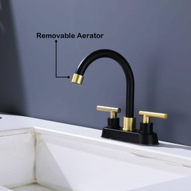 Rzoeox Bathroom Faucet Black and Gold, 2 Handle 4 Inch Centerset Bathroom Sink Faucet with Pop Up Drain, 2 or 3 Hole Mount Modern Commercial RV Vanity Sink