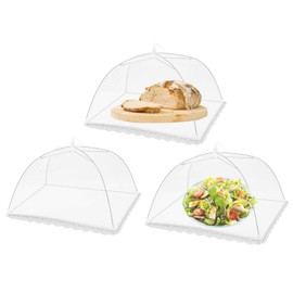 Pack of 3 Fly Covers Mesh Screen and Foldable Umbrella Reusable Tents for Parties, Picnics, BBQs, Outdoor Net, Pop Up Covers, Beetles, Mosquitoes - 35.6 cm