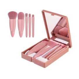 Juego De Brochas De Maquillaje De Viaje De 5 Piezas, Mini Juego De Brochas De Cosméticos Con Espejo Portátil Herramienta De Brochas De Maquillaje Con Estuche Para Cara Ojos Cejas Y Brillo De Labios