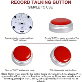 Record Talking Button Dog Talking Button Set Record & Playback Any 30s Message-Answer Buzzer (2 Pack) (Silver+Blue)
