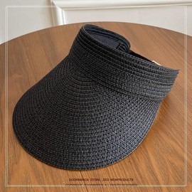 Inshere Women's Sun Visor Hat Straw Sun Visors for Women Summer Foldable Ponytail Beach Hats for Women Travel UPF 50+, black