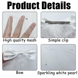 Bridal Hair Bow Veil with Pearl,Hen Do Veil Party Accessories,White Hair Bow Clip Bachelorette Party Accessories