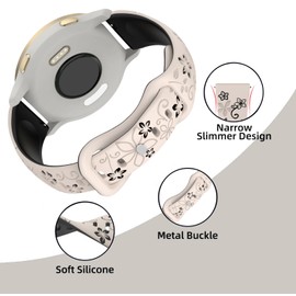 CUNUJIX Floral Engraved Slim Silicone Watch Bands Compatible with 18mm Garmin Venu 3s/Vivoactive 4s/ Venu 2s/ Vivomove 3s /Forerunner 255S/265S, Cute Flower Thin Soft Strap Wristband for Women Men
