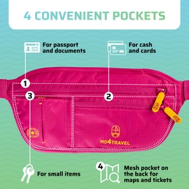 Travel Money Belt - Slim Passport Holder and RFID Travel Wallet - Anti Pickpocket Travel Pouch for Passport and Documents, Cash, Credit Cards, Keys and More (Burgundy)