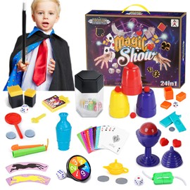 BOYIFEIJIE Magic Box 75+ Magic Tricks Set Children's Magic Potion Set Children with Magic Wand, Magic Hat & Instructions Magic Tricks Birthday for Children from 6 7 8 Years