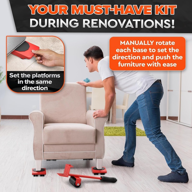 Furniture Lifter Tool & Furniture Moving Sliders Set 360° Rotating