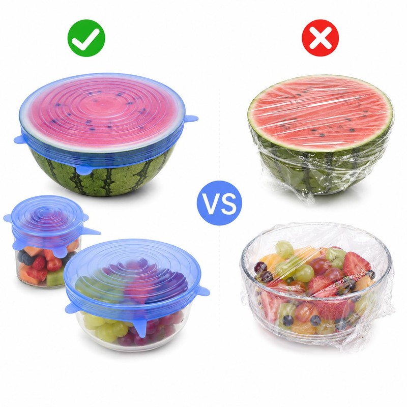 6pcs Reusable Silicone Stretch Lids, Six-piece Set Of Silicone Fresh-keeping