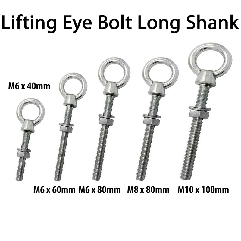 M8 x 80mm Lifting Long Eye Bolt Longshank with Full