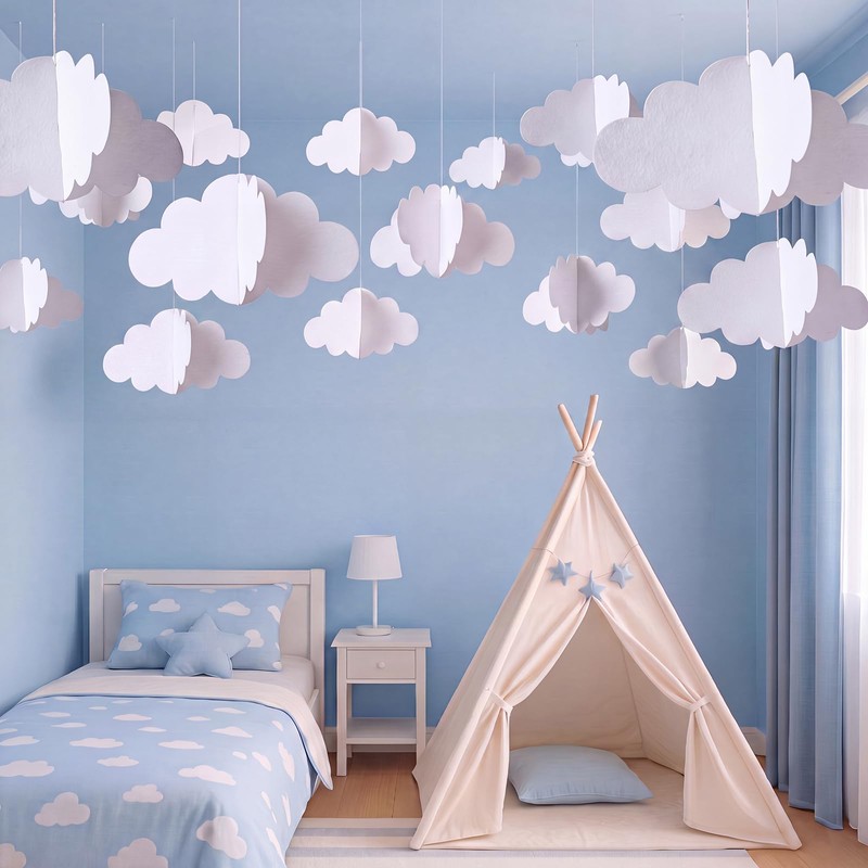 RattanView 15 Pcs Classroom 3D Cloud Decorations, Ceiling Hanging Clouds