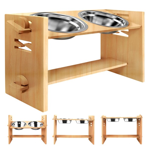 YIFAN Elevated Dog Bowls, Adjustable Raised Dog Food Bowl Stand,