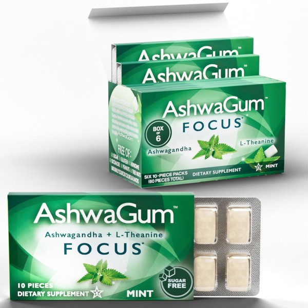 AshwaGum FOCUS Gum by BetterGum, High Potency Brain Supplement with