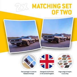 Square Stickers (Set of 2) 7.5cm - Classic Muscle Car Sunset Laptop Tablet Luggage Scrapbook #3950