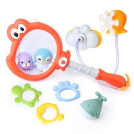 ZWYOIUG Bath Toys, Learning Baby Bathtub Toys,STEM Cute 3 in 1 Dinosaur Fishing Bath Toys with Funny Crab Toy, Fish Toy,Educational Gifts for Kids Toddlers Boys Girls 3 4 5 6 Years Old（Red）