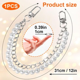 Isslly Pearl Purse Double Chains for Women, Stainless Steel Handbag Straps, Metal Short Handle Replacement Charms Accessories for Wallets Handbags Bags- Silver