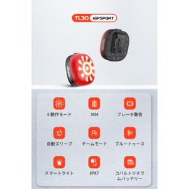 iGPSPORT TL30 Bicycle Tail Light, Road Bike, Taillight, Auto Lighting, Brake Auto Alert, Bicycle Rear Light, Light Sensor, 6 Lighting Modes, Safety Light, Automatic Brightness Adjustment, IPX7, 220°