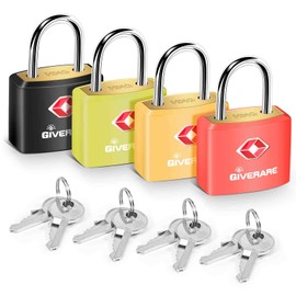 4 Pack TSA Approved Travel Luggage Locks with Keys, Solid Brass Copper Keyed Padlock, ABS Plastic Covered Small Locks for Suitcase, Backpack, Gym Locker, Jewelry Box-by GIVERARE