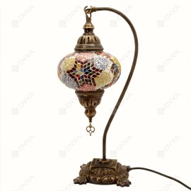 Enva Turkish Moroccan Glass Mosaic Swan Neck Tiffany Table Lamp Light Large Globe