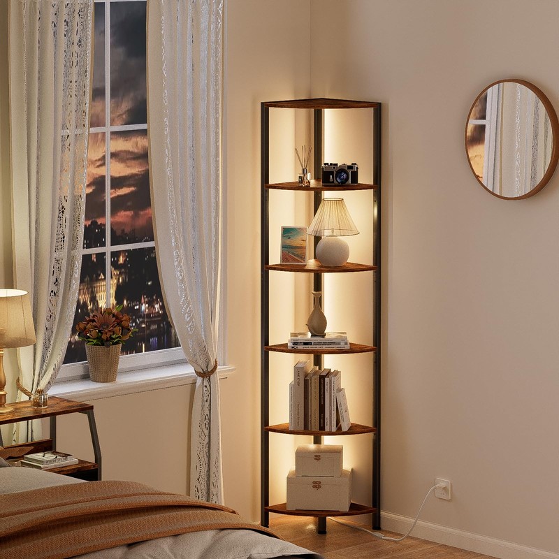 Furnulem 6 Tier Corner Shelf with LED Light, 67.5” Tall