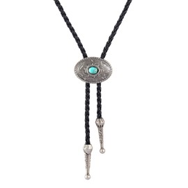 COOLLA Bolo Tie Cowboy Neckties Leather Choker Necklace Vintage Turquoise Pendant for Women,Men (Silver)
