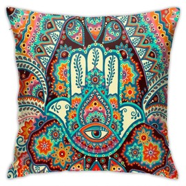 Hamsa Hand Throw Pillow Covers 18"X18" Cozy Velvet Square Throw Pillowcases Home Decor For Bed Couch Sofa Living Room Cushion Cover