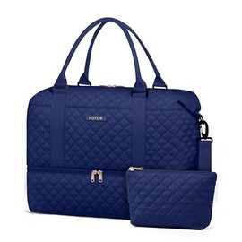 HOTOR Travel Duffel Bag - Weekender Bags for Women, Carry On Overnight Bag with Shoe Compartment, with Toiletry Bag for Travel Essentials and Travel Accessories, Dark Blue, 13.4"×17.3"×7.9"