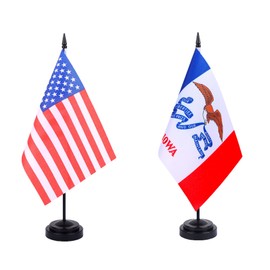 WXTWK 2 Pack USA Iowa Flag Iowa State Desk Flag Set - Mini Small Iowa Table Office Flags with Black 12" Solid Pole Stand Base Classroom Meeting Desktop Decorations