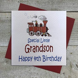 white cotton cards 4TRAIN Special Little Grandson Happy 4th Birthday Train
