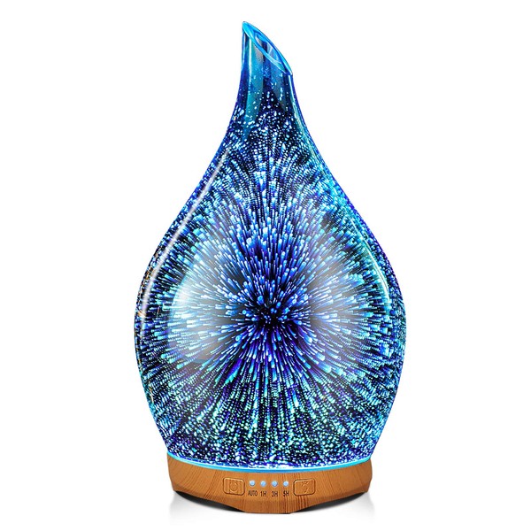 Porseme 280 ml Aroma Diffuser Humidifier, Handblown 3D Humidifier, Ultrasonic Quiet, 7 Colour-Changing LEDs, Room Humidifier, BPA-Free, for Home, Yoga, Spa with Timer (Silver)