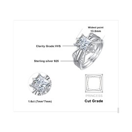 JewelryPalace Vintage Princess Cut 2ct CZ Solitaire Engagement Ring for Women, Classic 14K White Gold 925 Sterling Silver Promise Ring for her, Crown Enhancer Wedding Band Ring Bridal Sets 5