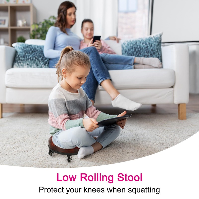 PATIKIL Low Roller Seat Wheel Stool Chair PU Leather Short