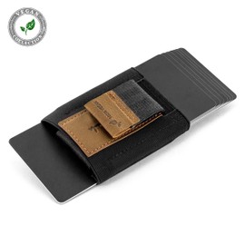 JAIMIE JACOBS Unisex Minimalist Wallet, Nano Boy Pocket Mini Textile Wallet with Pull Tab, Slim Card Holder Leather, Vegan brown