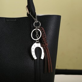 Winssigma Horseshoe Keychain Western Cowgirl Lucky Keyring with handmade knot tassel for Keys Bags Accessory(Silver)