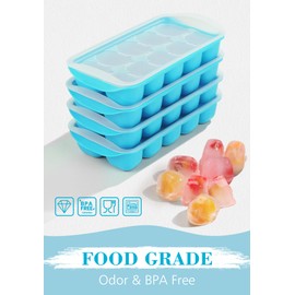 DOQAUS Ice Cube Tray with Lid and Bin, 4 Pack Ice Trays for Freezer, Easy Ice Pop Out Silicone Ice Cube Trays for Freezer with Cover, Stackable Storage Compact Ice Bucket Kits for Popsicles