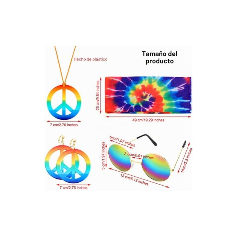 Set de accesorios hippie 5 piezas – Collar paz, aretes,