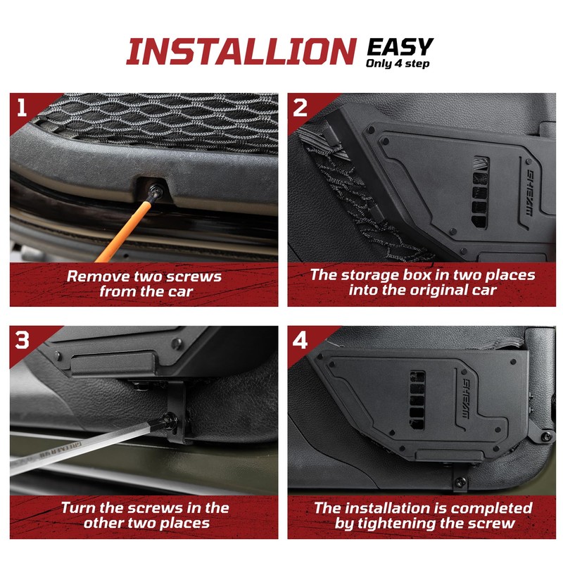 SHEAM Metal Front Door Storage Pockets for 2009-2018 Jeep Wrangler