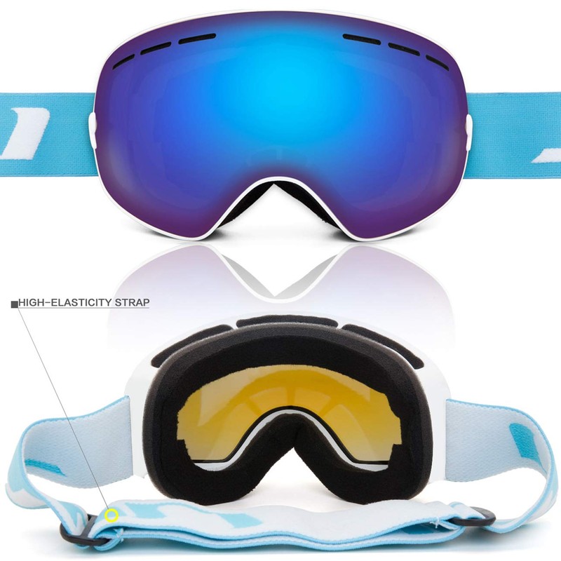 JULI Kids Ski Goggles,Interchangeable Double Layer Spherical Lens,OTG Anti-Fog Snowboard