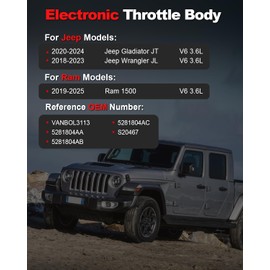 Electronic Throttle Body Assembly Compatible with 2018-2026 Jeep Wrangler JL 2020-2026 Gladiator JT 2019-2026 Dodge Ram 1500 V6 3.6L Replace S20467 5281804AA