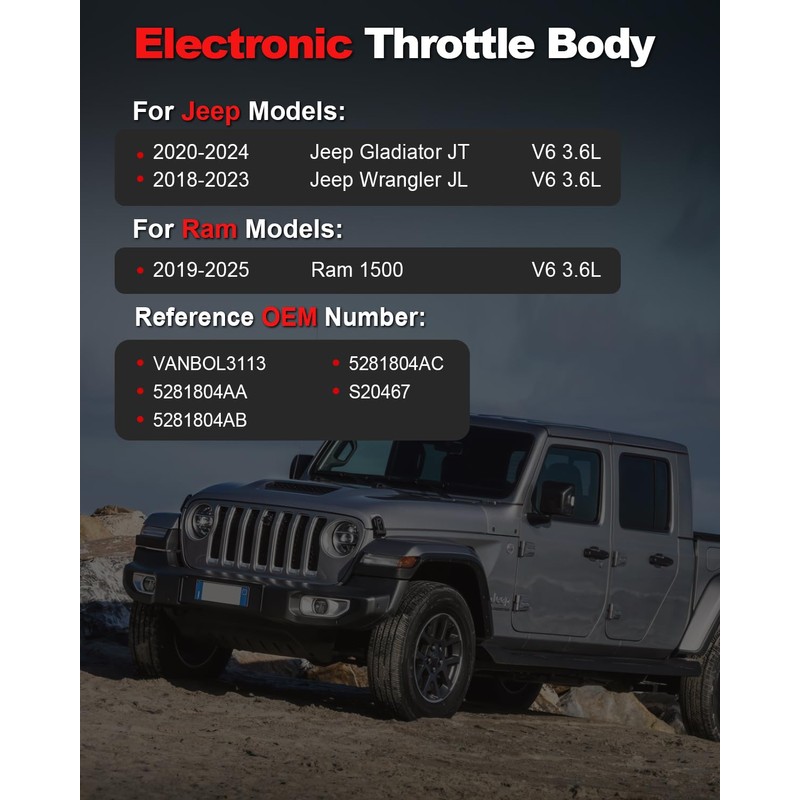 Electronic Throttle Body Assembly Compatible with 2018-2026 Jeep Wrangler JL