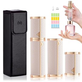 Mini Atomizador Perfume, Porta Perfume para Viaje, Perfumeros de Bolsillo Rellenables, Perfumero Recargable con Funda y Adaptadores (Blanco)