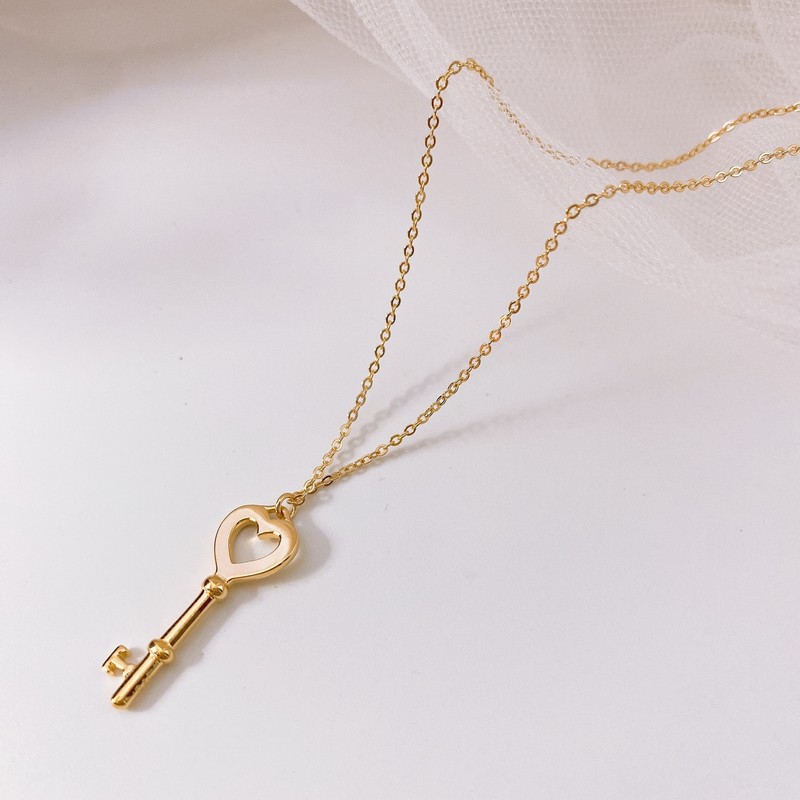 Silver 925 18k layered key heart pendant silver necklace key