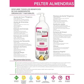 Crema Pelter Hidratante Corporal y Facial con Aceite de Almendras, Manteca de Karité y Aceite de Coco Orgánico 1 lt