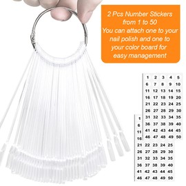 JASSINS 50 Pcs Nail Swatch Sticks with Ring and Numbered Tips - Clear Fan-shaped Display for Nail Art Polish Practice