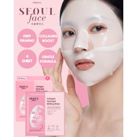 DERMAL Seoul Face Collagen Hydrogel Melting Mask (4 Pack) - Korean Overnight Face Mask for Glassy Skin & Pore Care - Deep Hydration Jelly Gel Sheet with 300Da Low Molecular Collagen Ritual