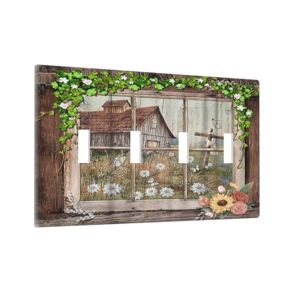 Farm Barn Farmhouse Rustic Country Flower Quad Gang Toggle Light